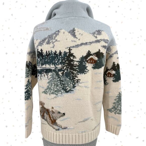 Vintage Ralph Lauren Wool Sweater Sled Dog Huskies Winter Holiday Hoodie Size S - Picture 2 of 16